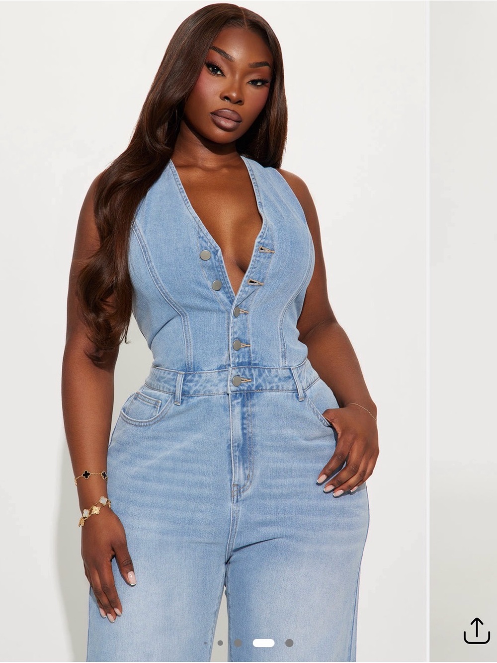 NWT Fashion Nova Jessica Light Wash Denim Sleeveless Button-Front Jumpsuit Large - Picture 3 of 9